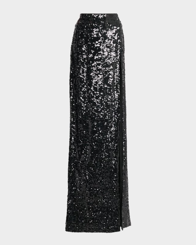 Sequined Thigh-Slit Maxi Skirt